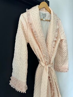 Dior vintage Quilted Light Pink Robe with Ruffled Trim